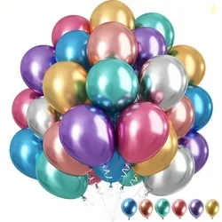 Niku Pack of 50 Multicolor Metallic Balloons with ribbon | Birthday An