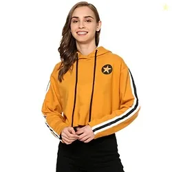 Campus Sutra Women's Mustard Yellow Printed Regular Fit Sweatshirt wit