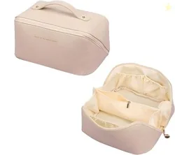 Stysol Large Capacity Travel Cosmetic Bag, Leather Makeup Bag with Han