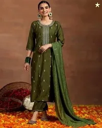 NYRIKA Women Embroidered Straight Kurta Set