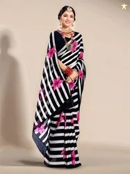 Anouk Rustic Striped Poly Georgette Designer Saree