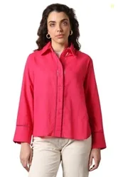 High Star Women Oversized Spread Collar Long Sleeves Solid Shirts 40