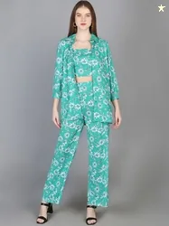 Chemistry 3 Pieces Floral Printed Top & Trousers with Shrug