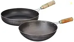 Amazon Brand - Solimo Sheet Metal Iron Cookware Set of 2 Pc (Wok 24 cm