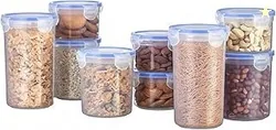 Amazon Brand - Solimo Round Plastic Storage Jar & Container Set | Airtight Lid | BPA-Free Plastic | Microwave, Freezer & Dishwasher Safe | Kitchen Sto