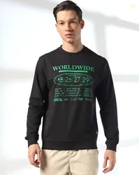 DNMX Men Worldwide Print Regular Fit Crew-Neck Sweatshirt