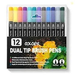 Corslet 12 Pcs Dual Tip Brush Pens Vibrant Colours for Mandala Colouri
