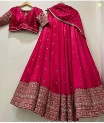 Udbhav Export Embroidered Semi Stitched Lehenga Choli (Pink)