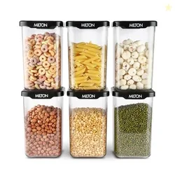 MILTON Square Premium Containers for Kitchen Storage Set of 6 (1100 ml each) Food Grade, BPA Free I Stackable, Transparent I Durable, Multi-purpose, S