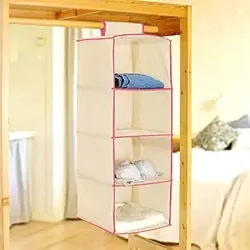 PINDIA Fancy & Foldable 4 Layer Cream with Pink Border Hanging Storage