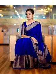 AVANTIKA FASHION Woven Kanjivaram Pure Silk, Art Silk Saree (Blue...mo