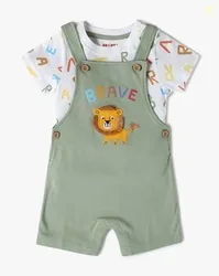INF FRENDZ Infants Typographic Print Cotton Dungaree with T-Shirt