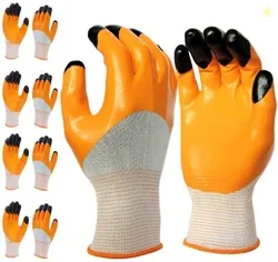 SAMBHAW Orange Black Tiger Print Latex Nitrile Palm Coated Safety...mo