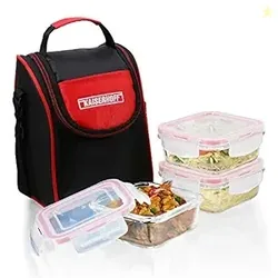 3 Pcs Square Glass Lunch Box Set with Lunch Bag 320 ml, Clear