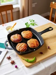 Solara Crownstone Premium Cast Iron Grill Pan with Long Handle, 1...mo