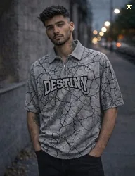 Force Men Printed Zip Neck Cotton Blend Grey T-Shirt