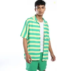 ASOS DESIGN Horizontal Striped Relaxed Fit Revere Shirt