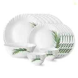Larah by Borosil Crescent Fluted Series Opalware Dinner Set | 19 Piece