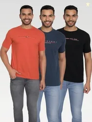 Zeffit Pack of 3 Men Printed Round Neck Cotton Blend Black, Blue,...mo