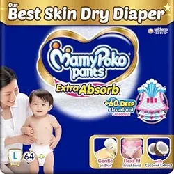 MamyPoko Pants Extra Absorb Baby Diapers Large (L size) | 9-14 kg | 64