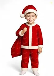 DECORBERRY Santa Claus Dress For Kids 7-10 Years Boy Girl 4Pc Set with