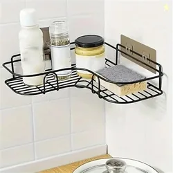Pathavi Adhesive Wall-Mounted Corner Shelf Rack - Rustproof Metal Kitc