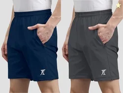 INDICLUB Pack of 2 Solid Men Blue, Dark Grey Casual Shorts