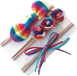 BABYMOON Girl's Synthetic Turban Knotted Hairband - Multicolor - Pack