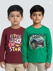 YK Boys Navy Blue Printed Cotton Short Sleeve T-shirt