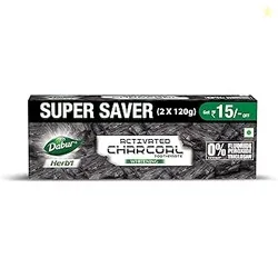 DABUR Herb'L Activated Charcoal Toothpaste 240G (120G x2, Pack of 2) | Whitening Black Gel Toothpaste | Fluoride Free | Fights Plaque & Extrinsic Stai
