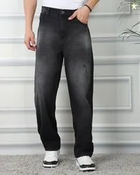 SHEIN Shein Baggy Fit Fly With Button Closure Mid Wash Distressed Jean