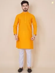 ALMORA Men Band Collar Pure Cotton Straight Kurta