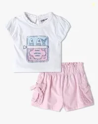 INF FRENDZ Knit Woven Chest Print Coordinate Set