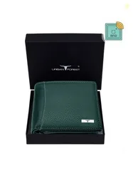 URBAN FOREST Men Green Leather Three Fold Wallet