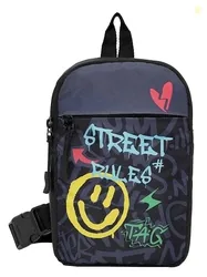 Bewakoof Unisex Grey & Black Street Rules Printed Sling Bag