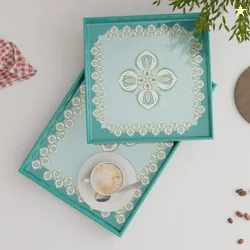 The Earth Store Floral Combo Wooden Tray Set for Serving, Kitchen & Di