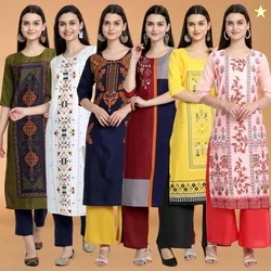 1 Stop Fashion Pack of 6 Women Printed Crepe A-line Kurta (Multic...mo