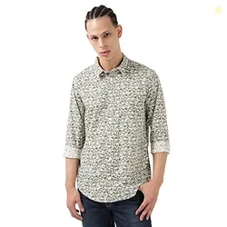 Lee Men's Printed Olive Shirt (Regular)