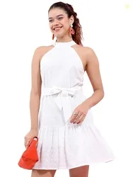 Tokyo Talkies Women's Sleeveless Round Neck Self Design Dresses | Styl