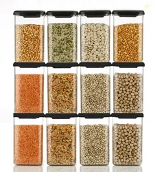 CLOUDHEAD Plastic Grocery Container  - 1200 ml (Pack of 12, Black...mo