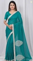 AARTI SAREES Embellished Bollywood Net Saree (Green)