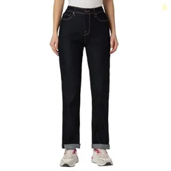 Women Blue High Waist Straight Fit Jeans