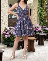 SHEIN Shein Smocked Waist Floral Print Mini Fit & Flare Dress
