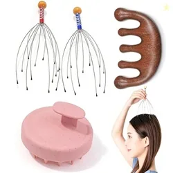 Hair Massager, 4 Piece Scalp Massager Set, Octopus Design with Sandalw