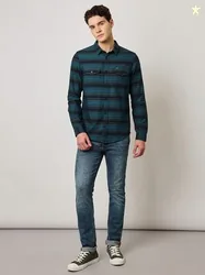 Lee Straight Horizontal Stripes Opaque Striped Cotton Casual Shirt