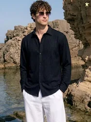 The Indian Garage Co Men Relaxed Fit Solid Dobby Textured Resortwear S