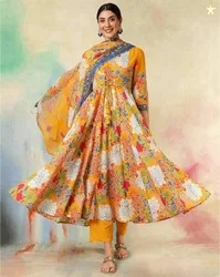 KIMAYRA Cotton Calf Length Printed Kurta Set