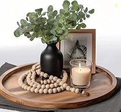 ELTNEGSA Round Acacia Wood Tray - Decorative Tray for Kitchen, Dining
