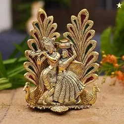 Collectible India Peacock Design Radha Krishna Idol Showpiece with Diy