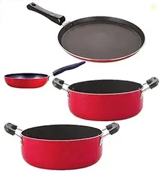 Nirlon Aluminium Non Stick Cooking Pots & Pans Set of 4 Pieces (FT13_C
